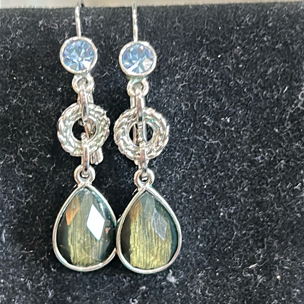 Lia Sophia Silver Blue Green Azure Dangle Earrings